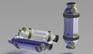 Hospital use pneumatic tube carrier assembly design rendering.